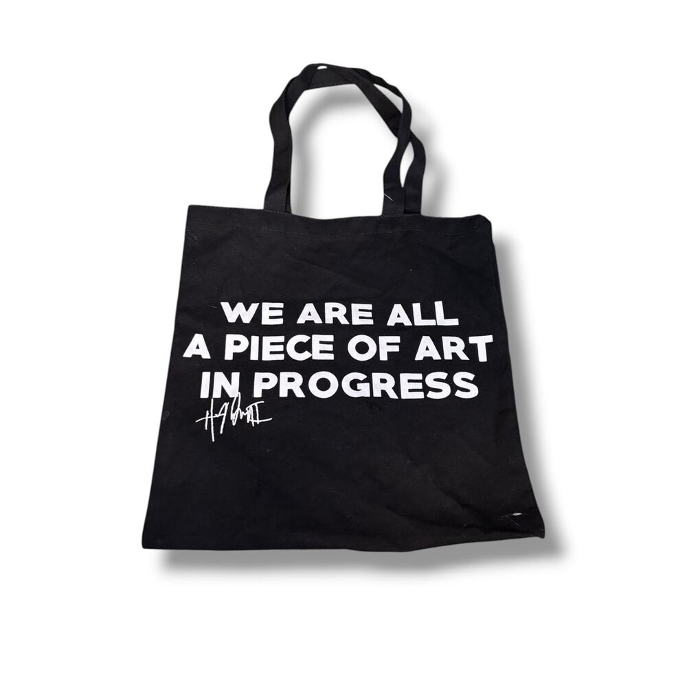 We Are All A Piece Of Art In Progress Black Canvas Tote Bag Eco Cotton Shopper